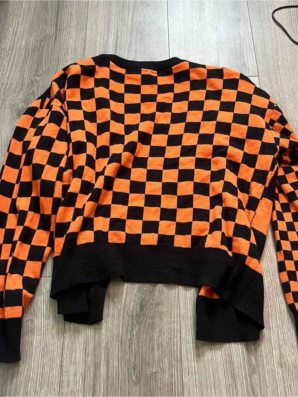 Disney Her Universe Womens Orange Black Checker Mickey Halloween Cardigan Size L